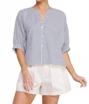 NEW ALLIE ROSE olga pinstripe seersucker dolman blouse in navy